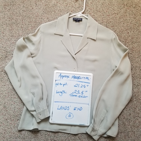 Lands' End 100% silk blouse long sleeve shell buttons size 10 light sea foam - Picture 3 of 8